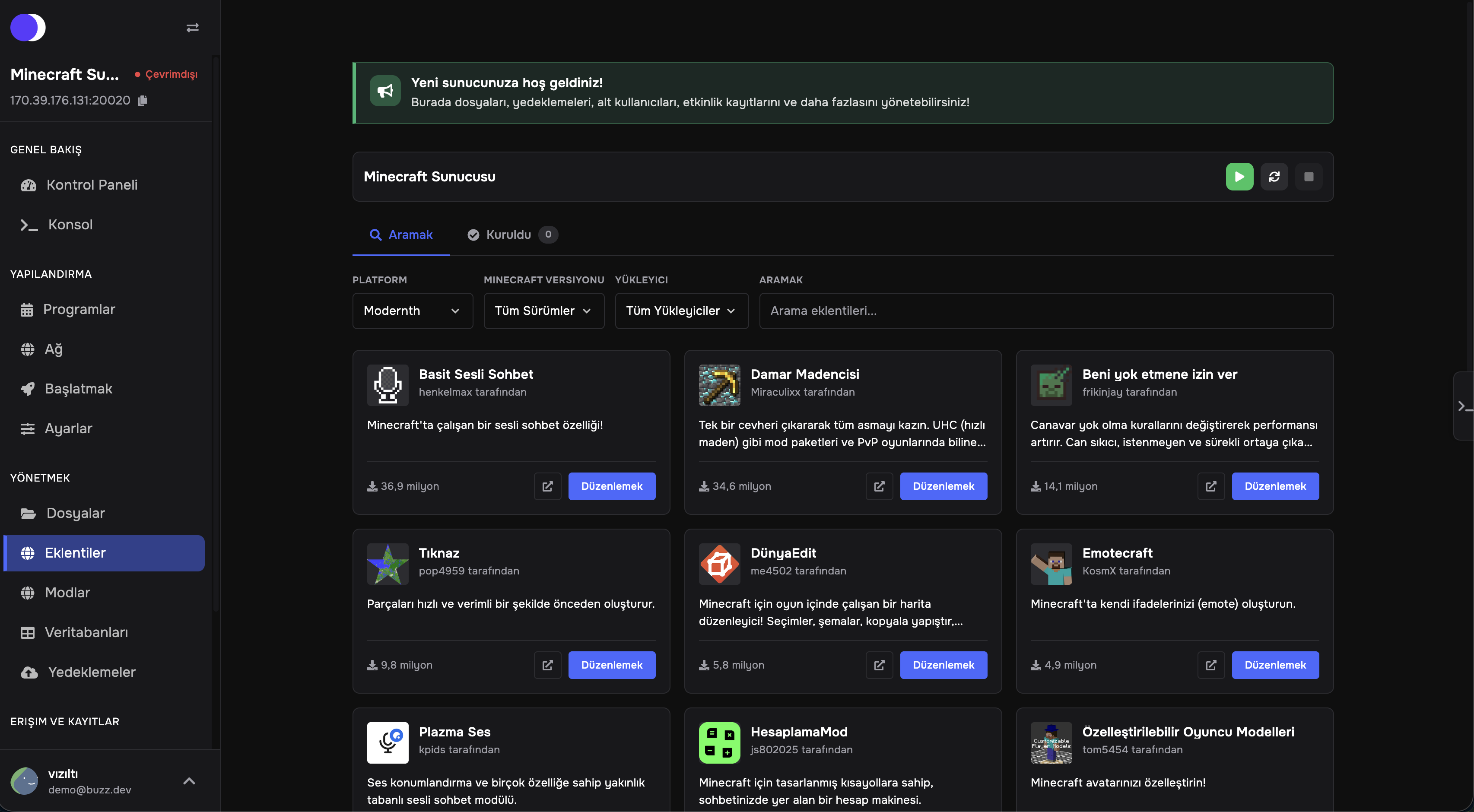 İnoxweb Minecraft Server Yönetim Paneli - Kolay Kontrol Arayüzü